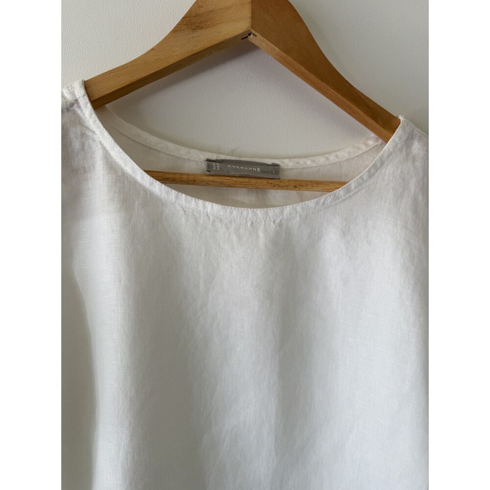 Everlane Top Womens Large White 100% Linen Short Sleeve Boxy Relaxed Shirt - Picture 6 of 13